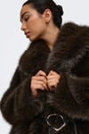 Regular Fit Geniş Yaka Suni Kürk Kadın Mont 15381321 KOYU KAHVE
