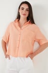 Regular Fit Göğüs Cepli Kısa Kollu Kadın Gömlek 6779324 ORANJ
