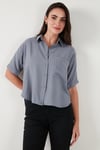 Regular Fit Göğüs Cepli Kısa Kollu Kadın Gömlek 6779324 GRİ
