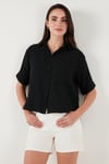 Regular Fit Göğüs Cepli Kısa Kollu Kadın Gömlek 6779324 SİYAH