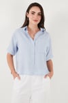 Regular Fit Göğüs Cepli Kısa Kollu Kadın Gömlek 6779324 BEBE MAVİ