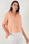 Regular Fit Göğüs Cepli Kısa Kollu Kadın Gömlek 6779324 ORANJ