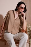 Regular Fit Göğüs Cepli Kısa Kollu Kadın Gömlek 6779324 BİSKÜVİ