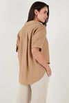 Regular Fit Göğüs Cepli Kısa Kollu Kadın Gömlek 6779324 BİSKÜVİ