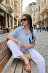 Regular Fit Göğüs Cepli Kısa Kollu Kadın Gömlek 6779324 BEBE MAVİ