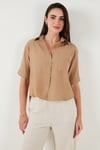 Regular Fit Göğüs Cepli Kısa Kollu Kadın Gömlek 6779324 BİSKÜVİ