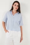 Regular Fit Göğüs Cepli Kısa Kollu Kadın Gömlek 6779324 BEBE MAVİ