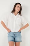 Regular Fit Göğüs Cepli Kısa Kollu Kadın Gömlek 6779324 BEYAZ