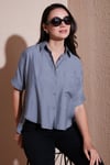 Regular Fit Göğüs Cepli Kısa Kollu Kadın Gömlek 6779324 GRİ