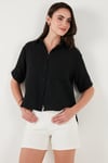 Regular Fit Göğüs Cepli Kısa Kollu Kadın Gömlek 6779324 SİYAH