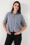 Regular Fit Göğüs Cepli Kısa Kollu Kadın Gömlek 6779324 GRİ