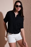 Regular Fit Göğüs Cepli Kısa Kollu Kadın Gömlek 6779324 SİYAH
