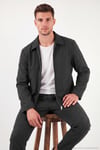 Regular Fit Gömlek Yaka Fermuarlı Erkek Ceket CF26W3411001 ANTRASİT ÇİZGİLİ