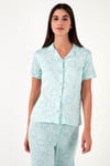 Regular Fit Gömlek Yaka Kısa Kollu Kadın Pijama Takımı 65780124 SU YEŞİLİ
