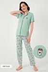 Regular Fit Gömlek Yaka Kısa Kollu Kadın Pijama Takımı 65740102 Mint-Bej