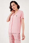 Regular Fit Gömlek Yaka Kısa Kollu Kadın Pijama Takımı 65740102 PEMBE