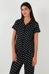 Regular Fit Gömlek Yaka Kısa Kollu Kadın Pijama Takımı 65780124 SİYAH