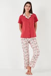 Regular Fit Gömlek Yaka Kısa Kollu Kadın Pijama Takımı 65730101 KIRMIZI