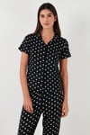 Regular Fit Gömlek Yaka Kısa Kollu Kadın Pijama Takımı 65780124 SİYAH