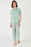 Regular Fit Gömlek Yaka Kısa Kollu Kadın Pijama Takımı 65740102 Mint-Bej