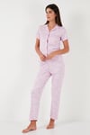 Regular Fit Gömlek Yaka Kısa Kollu Kadın Pijama Takımı 65780124 PEMBE