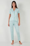 Regular Fit Gömlek Yaka Kısa Kollu Kadın Pijama Takımı 65780124 SU YEŞİLİ