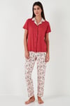 Regular Fit Gömlek Yaka Kısa Kollu Kadın Pijama Takımı 65730101 KIRMIZI