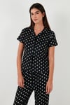 Regular Fit Gömlek Yaka Kısa Kollu Kadın Pijama Takımı 65780124 SİYAH