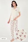 Regular Fit Gömlek Yaka Kısa Kollu Kadın Pijama Takımı 65740102 BEJ-PEMBE
