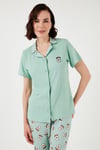 Regular Fit Gömlek Yaka Kısa Kollu Kadın Pijama Takımı 65740102 Mint-Bej
