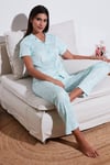 Regular Fit Gömlek Yaka Kısa Kollu Kadın Pijama Takımı 65780124 SU YEŞİLİ