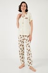 Regular Fit Gömlek Yaka Kısa Kollu Kadın Pijama Takımı 65740102 BEJ