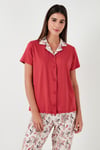 Regular Fit Gömlek Yaka Kısa Kollu Kadın Pijama Takımı 65730101 KIRMIZI