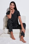 Regular Fit Gömlek Yaka Kısa Kollu Kadın Pijama Takımı 65780124 SİYAH