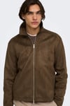 Regular Fit Gömlek Yaka Süet Görünümlü Erkek Mont 22038712 KOYU KAHVE