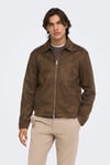 Regular Fit Gömlek Yaka Süet Görünümlü Erkek Mont 22038712 KOYU KAHVE