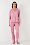 Regular Fit Gömlek Yaka Uzun Kollu Kadın Pijama Takımı 65750701 PUDRA