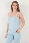 Regular Fit Güpür Detaylı Askılı Yuvarlak Yaka Kadın Pijama Takımı 65770822 MAVİ