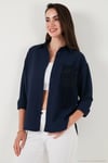 Regular Fit Güpürlü Cep Detaylı Uzun Kollu Kadın Gömlek 6773215 LACİVERT