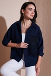 Regular Fit Güpürlü Cep Detaylı Uzun Kollu Kadın Gömlek 6773215 LACİVERT