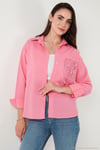 Regular Fit Güpürlü Cep Detaylı Uzun Kollu Kadın Gömlek 6773215 Şeker Pembe