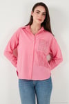Regular Fit Güpürlü Cep Detaylı Uzun Kollu Kadın Gömlek 6773215 Şeker Pembe