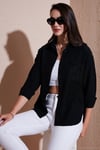 Regular Fit Güpürlü Cep Detaylı Uzun Kollu Kadın Gömlek 6773215 SİYAH
