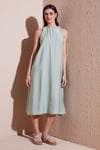 Regular Fit Halter Yaka Midi Boy Kadın Elbise 67810049 YEŞİL