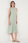 Regular Fit Halter Yaka Midi Boy Kadın Elbise 67810049 YEŞİL