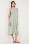 Regular Fit Halter Yaka Midi Boy Kadın Elbise 67810049 YEŞİL