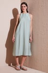 Regular Fit Halter Yaka Midi Boy Kadın Elbise 67810049 YEŞİL