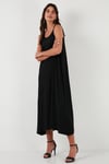 Regular Fit İp Askılı Uzun Kadın Elbise 5865732 SİYAH