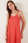 Regular Fit İp Askılı Uzun Kadın Elbise 5865732 NAR ÇİÇEĞİ