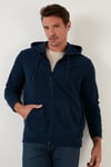 Regular Fit Kapüşonlu Cepli Kışlık Şardonlu Polar Erkek Hırka 5906031 LACİVERT